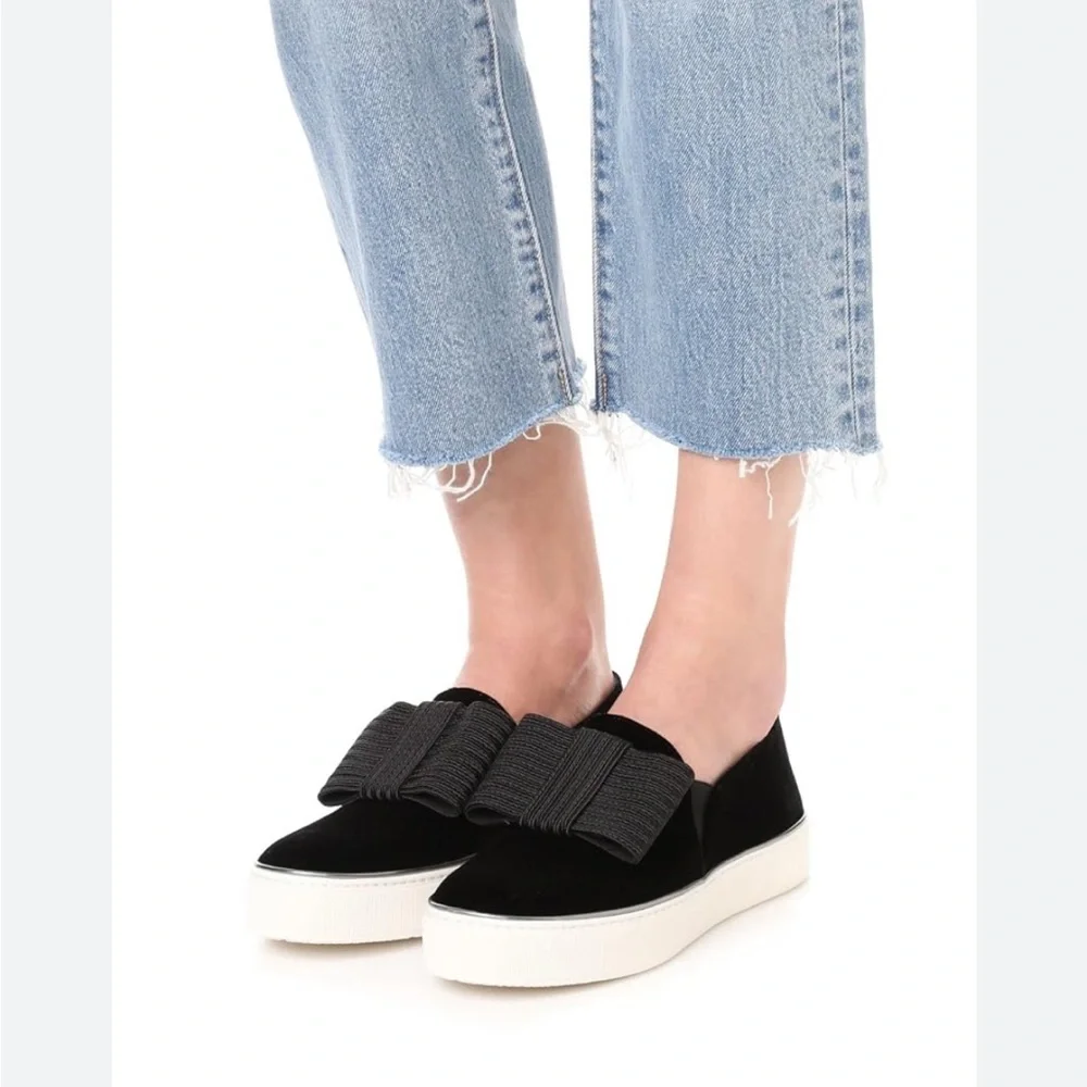 Stuart Weitzman Black Satin Bowgal Bow Slip-on Platform Sneakers Woman's